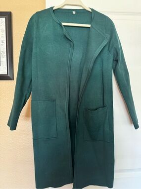 Long Open-Front Cardigan Coatigan in Deep Teal